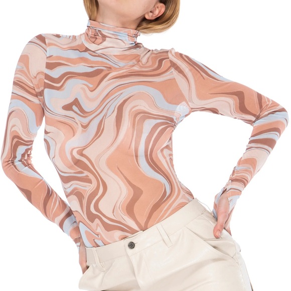 AFRM Zadie Multicolor Swirl Turtleneck Mesh Top - Picture 2 of 2